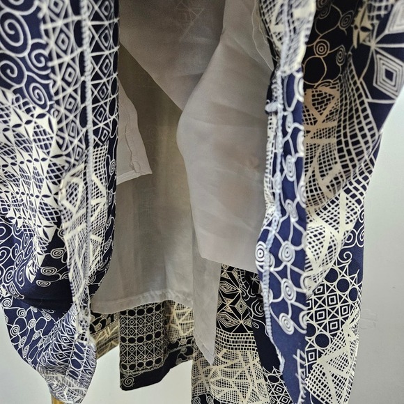 Handmade Medallion Print Patchwork A-Line Midi Skirt L? Ivory‎ Navy - Picture 5 of 9